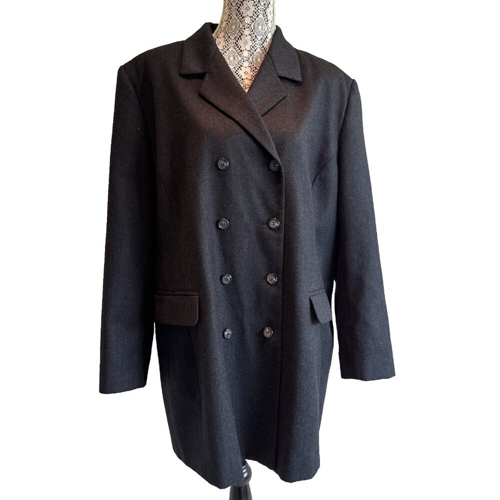 studio JAX double breasted 100 % wool ‎ jacket black, lined, size 20 W